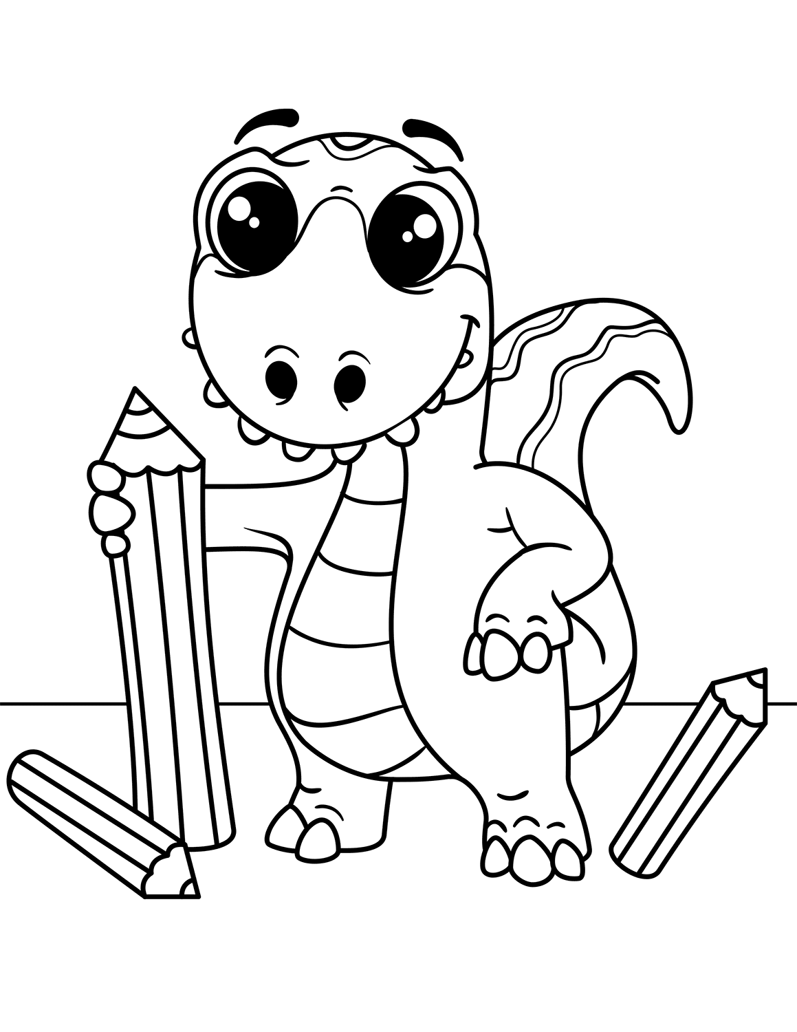 Baby Dinosaur With Pencils Coloring Page - Free Printable Coloring