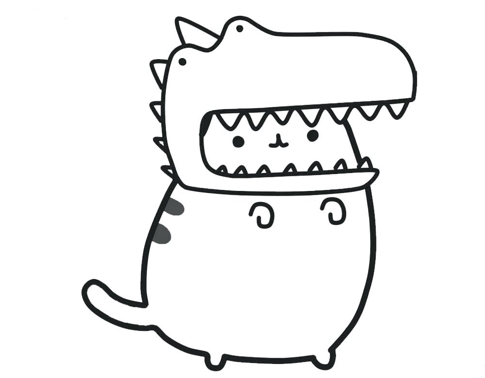 Download Pusheen Wearing Dinosaur Hat Coloring Page - Free ...