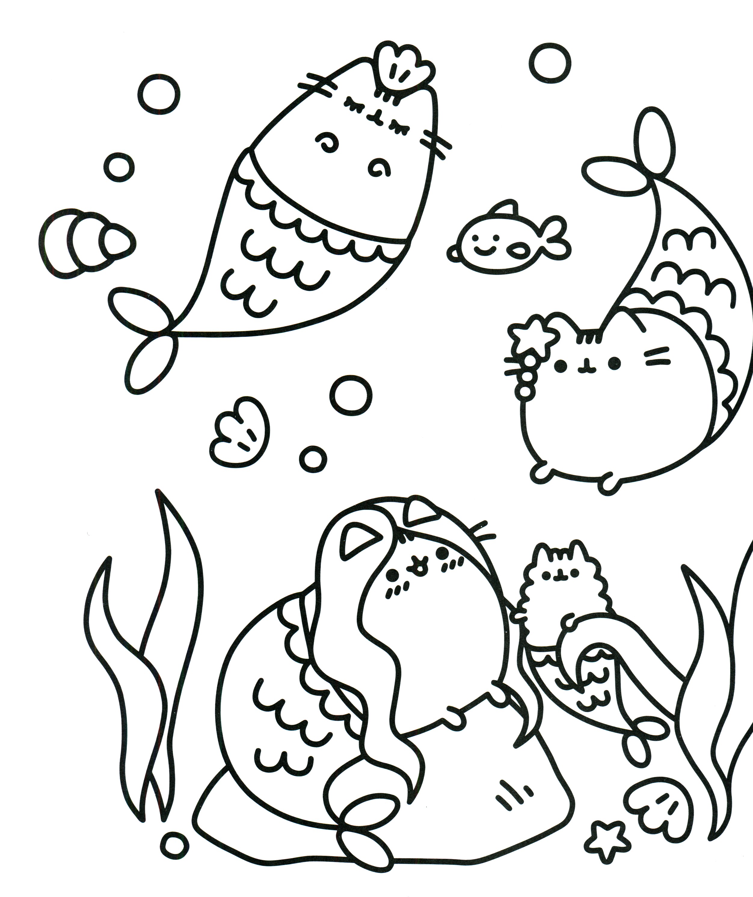 Pusheen The Mermaid Coloring Page - Free Printable Coloring Pages for Kids
