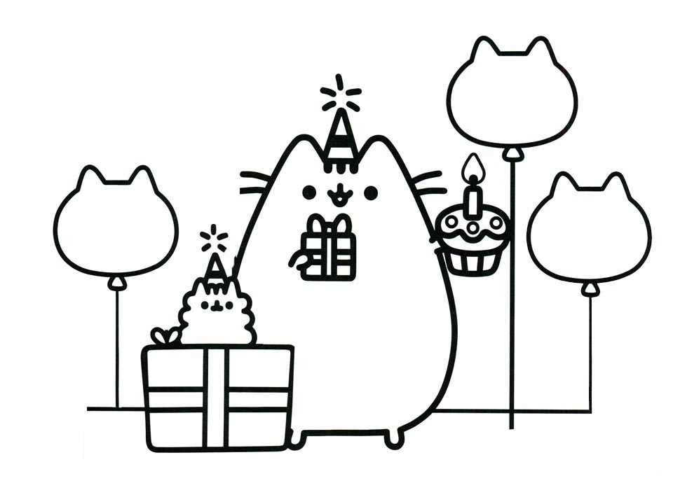 Happy Birthday Pusheen Coloring Page - Free Printable Coloring Pages