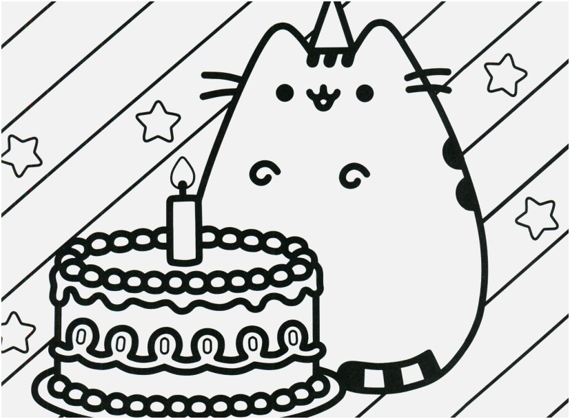 Pusheen With Birthday Cake Coloring Page Free Printable Coloring