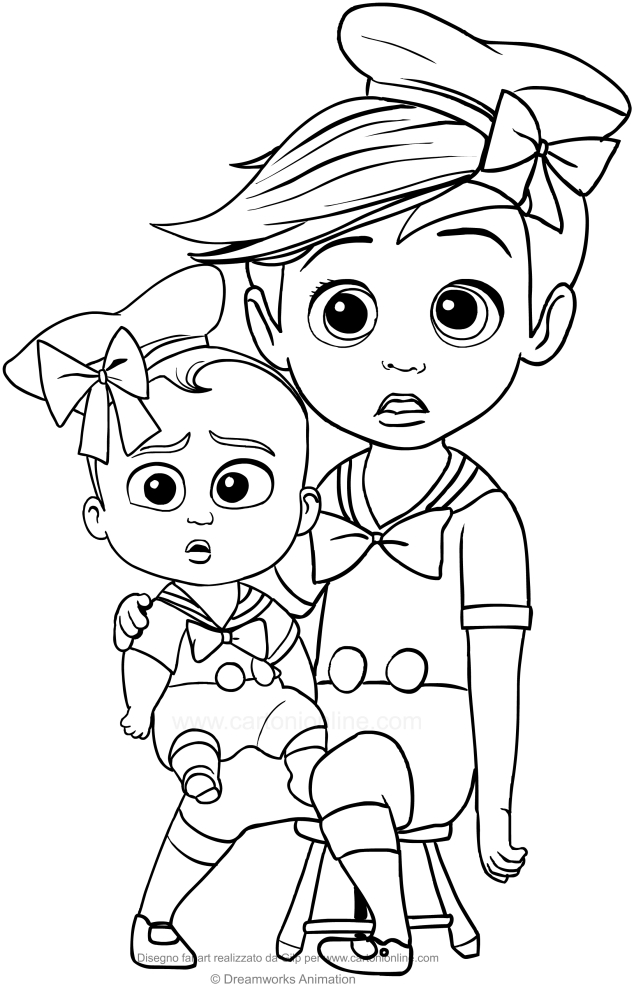 tim and boss baby with cute costume coloring page free printable