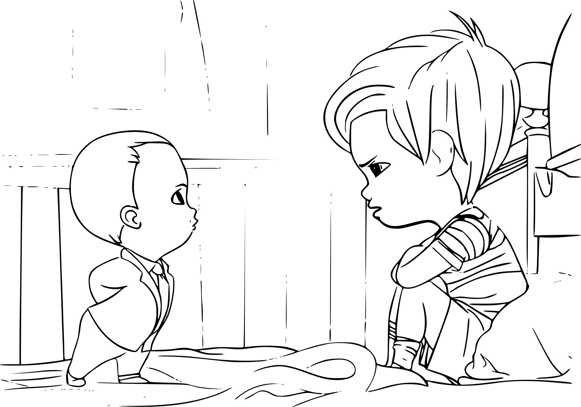 Boss Baby And Tim Talking Coloring Page - Free Printable Coloring Pages