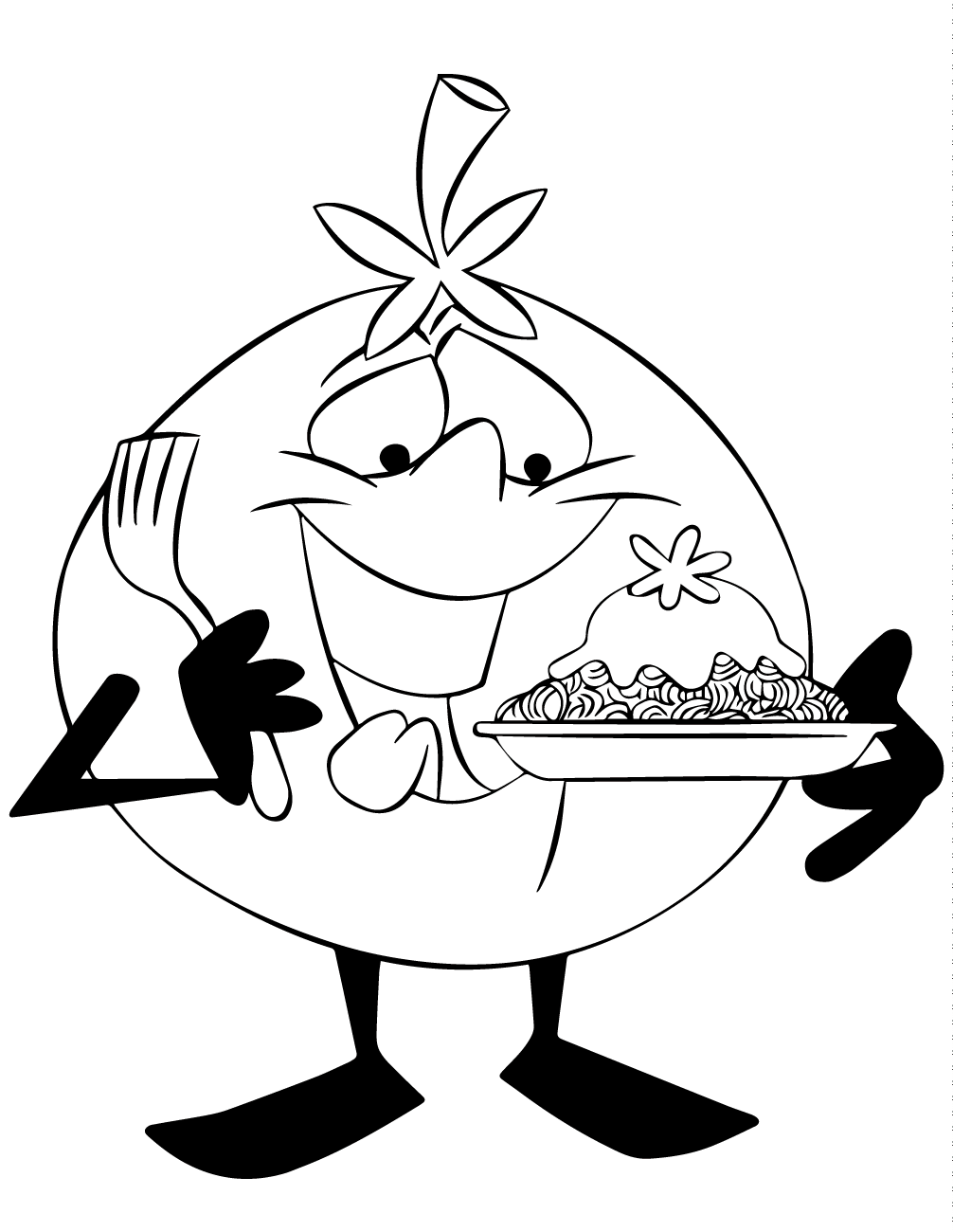 Tomato Eating Noodles Coloring Page - Free Printable Coloring Pages for