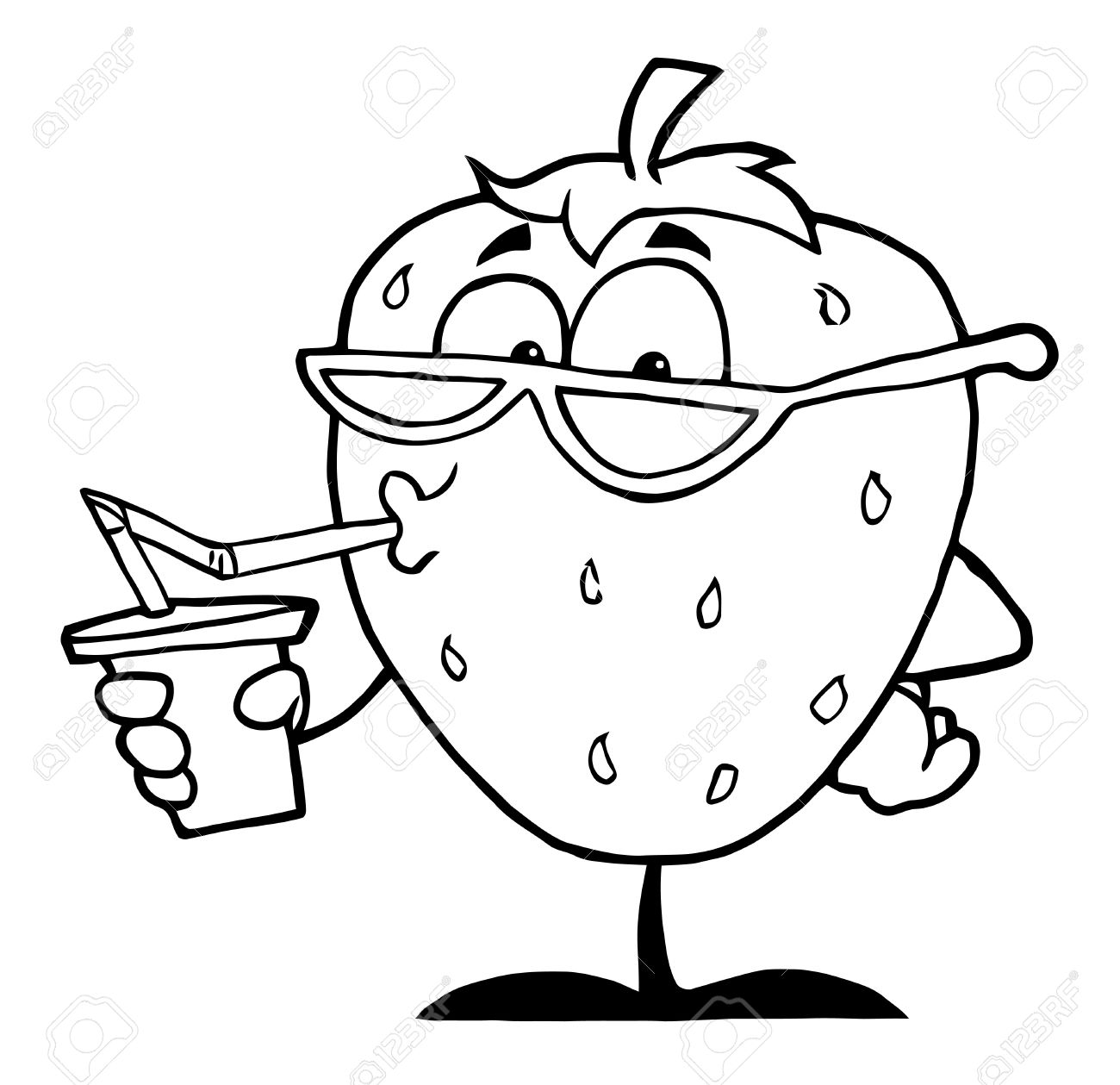 Strawberry Drinking Water Coloring Page - Free Printable Coloring Pages