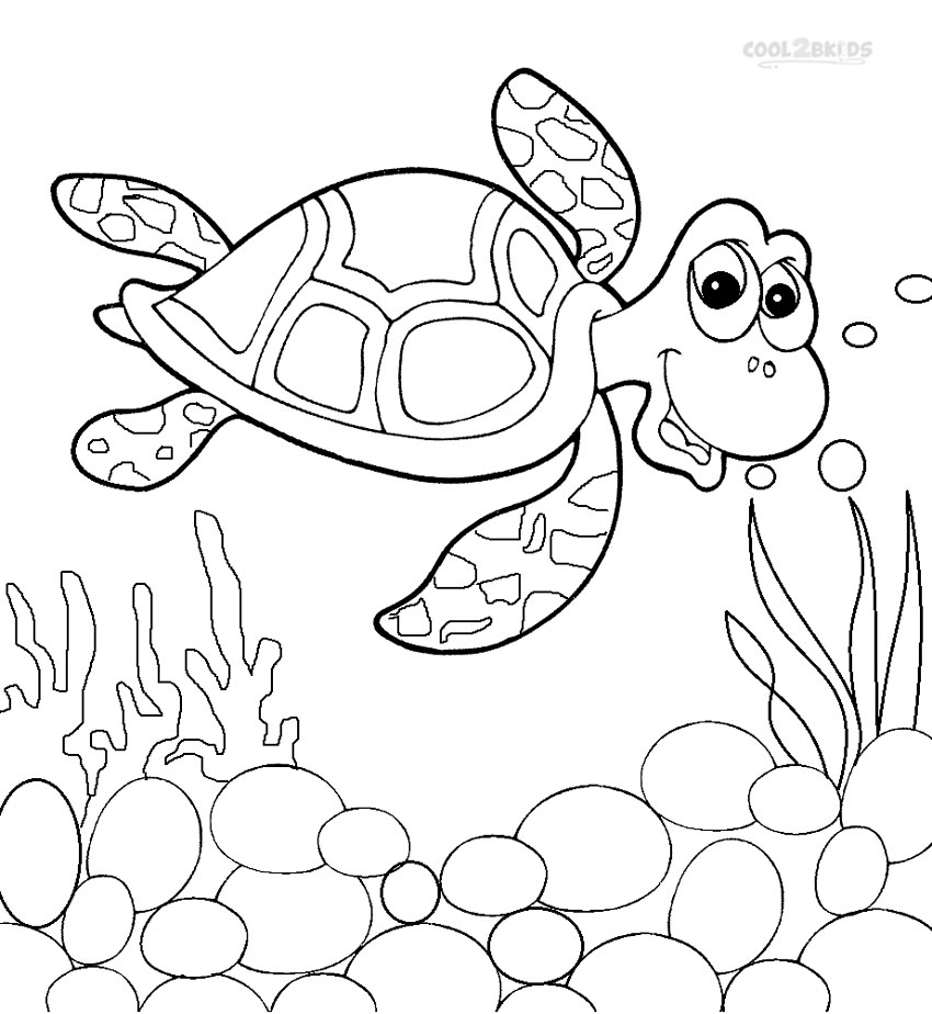 Cute Turtle Swimming Coloring Page - Free Printable Coloring Pages for Kids