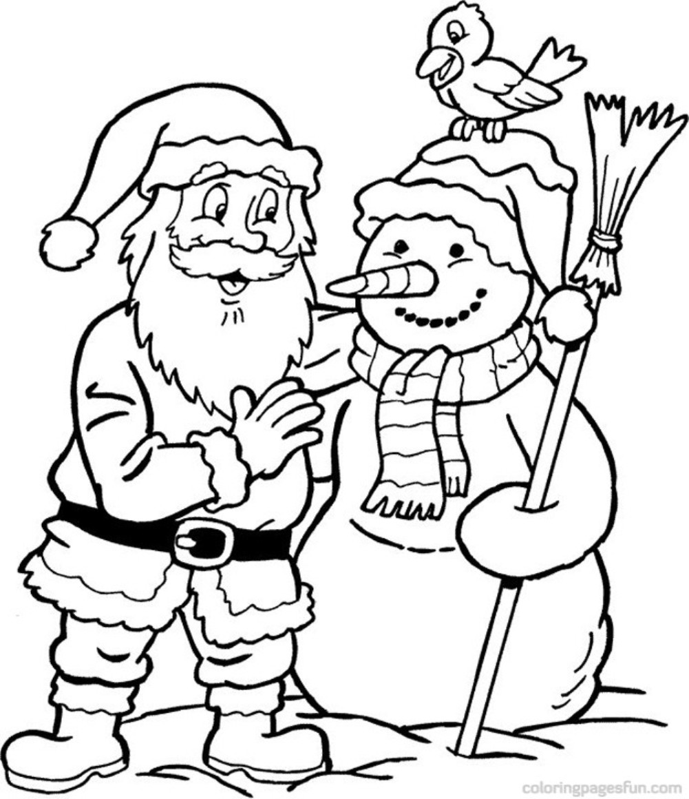 Santa Claus With Snowman Coloring Page - Free Printable Coloring Pages