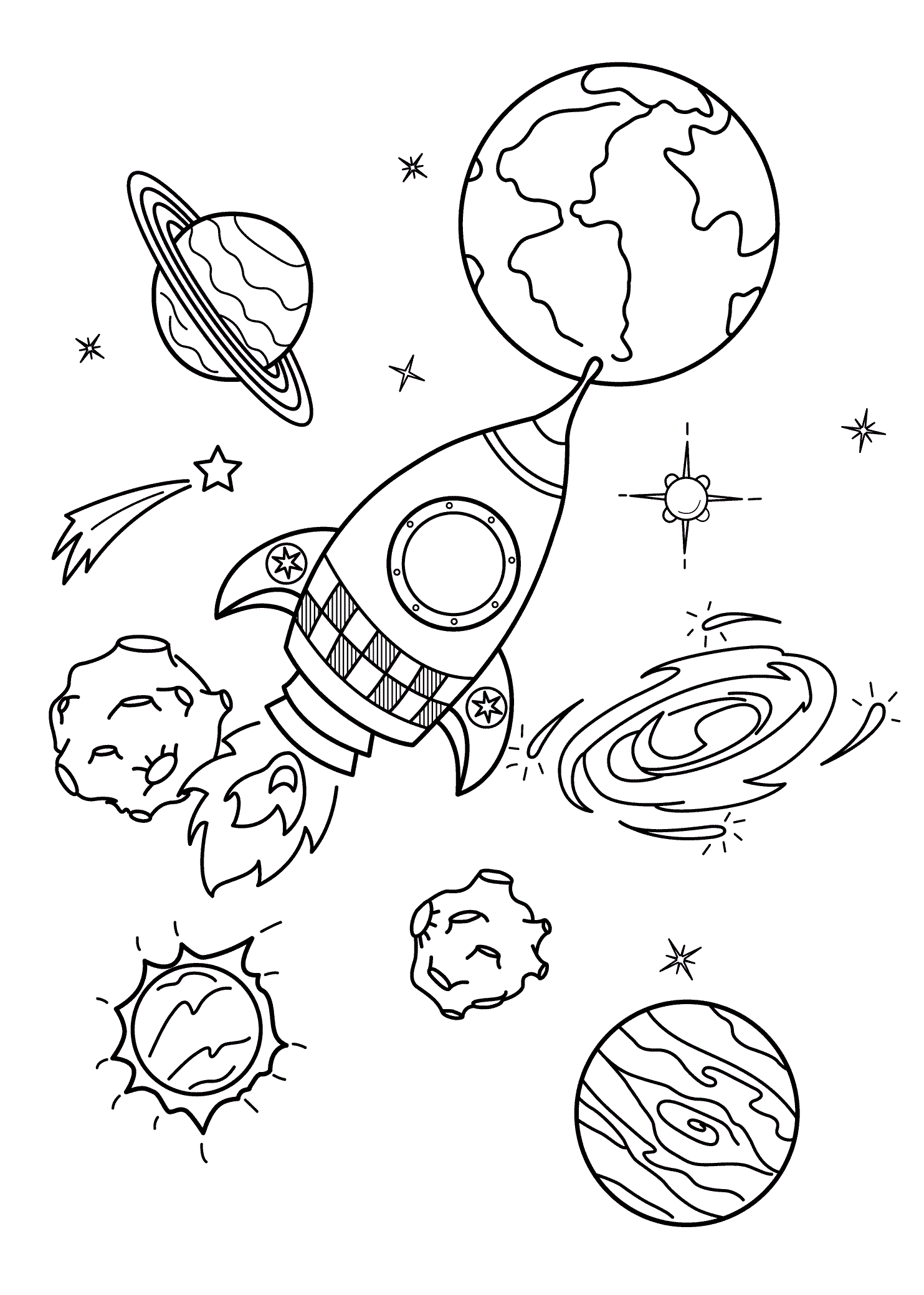 Spaceship And Planets Coloring Page   Free Printable ...