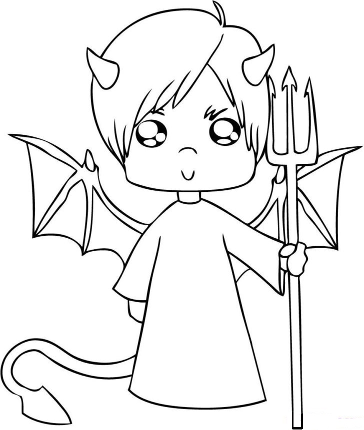 Little Cute Demon Coloring Page - Free Printable Coloring Pages for Kids