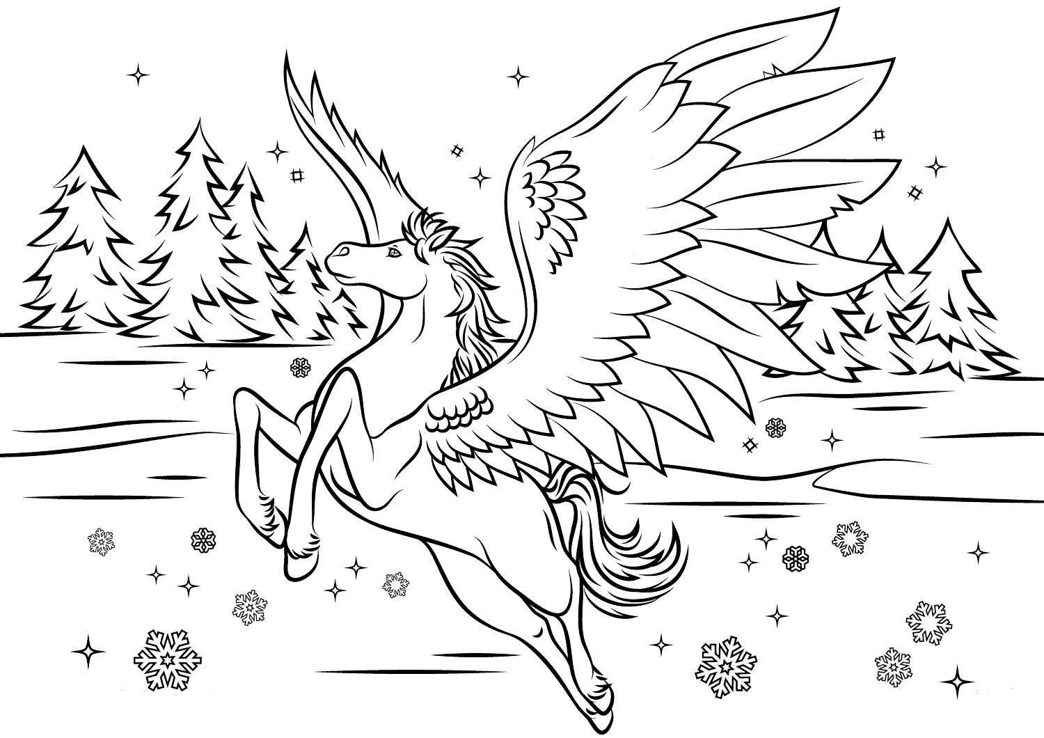 Beautiful Pegasus Taking Off Coloring Page - Free Printable Coloring