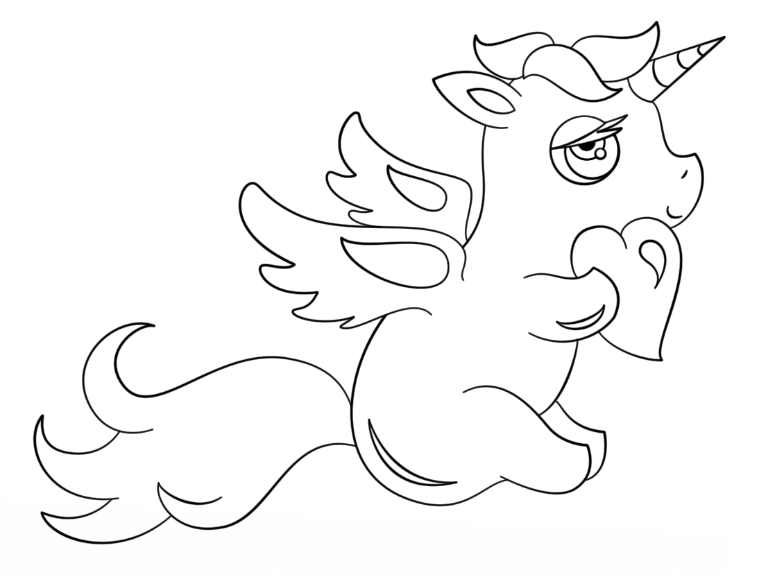 Cute Unicorn With Heart Coloring Page - Free Printable Coloring Pages