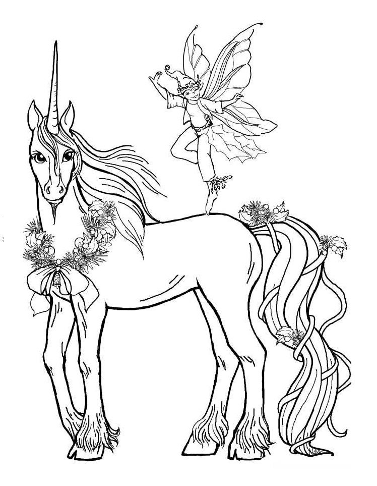 Unicorn With Fairy Coloring Page