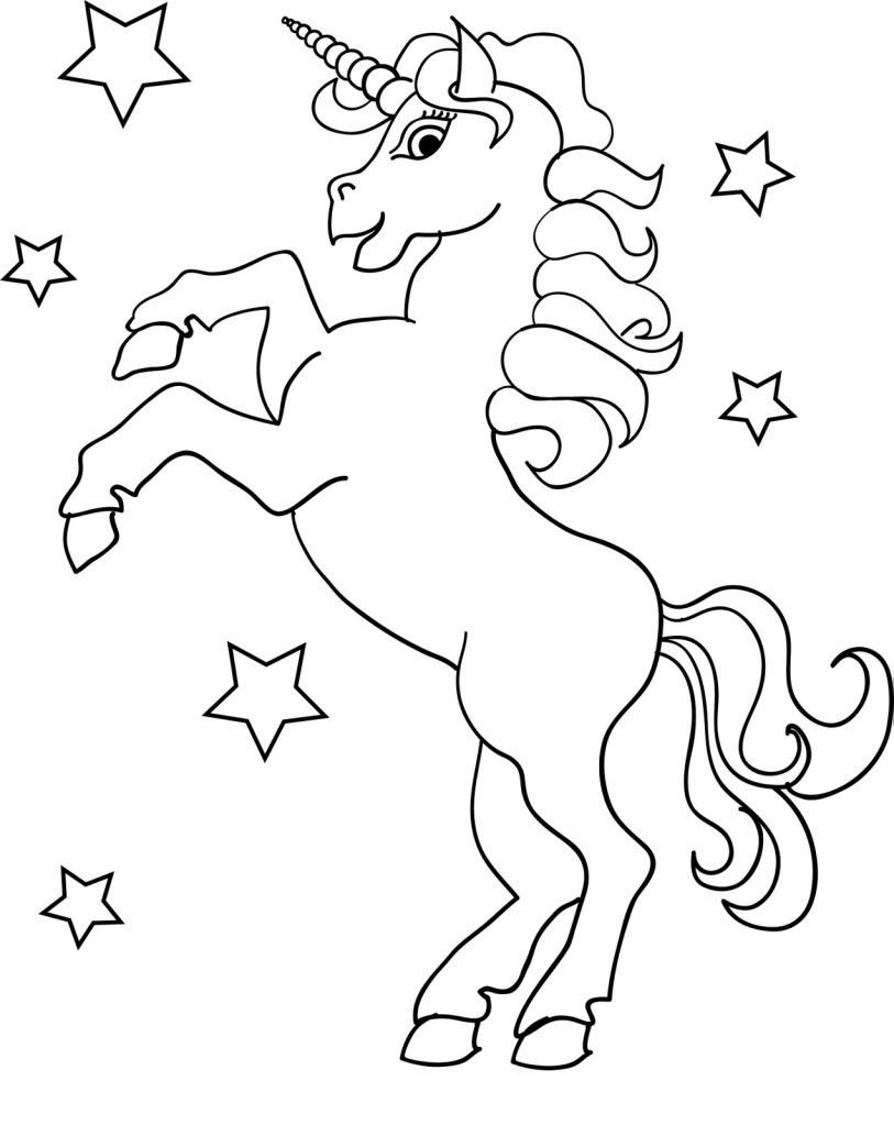 Unicorn With Stars Coloring Page - Free Printable Coloring Pages for Kids