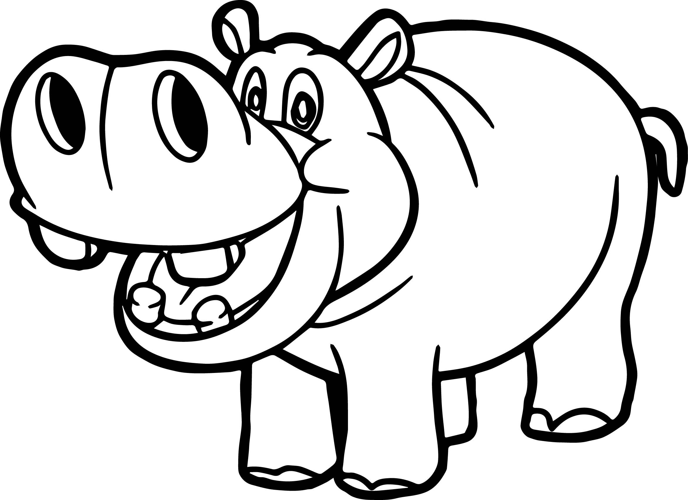 Funny Hippo Smiling Coloring Page - Free Printable Coloring Pages for Kids