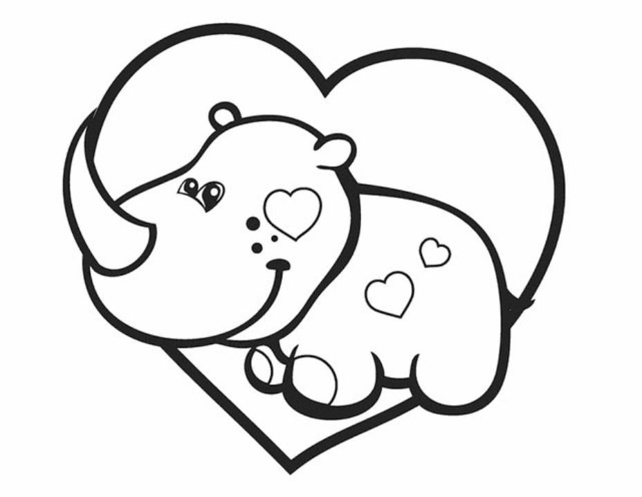 Baby Rhino With Heart Coloring Page - Free Printable Coloring Pages for