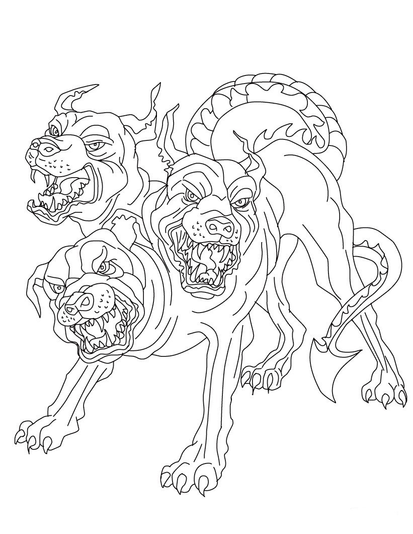 Scary Cerberus Coloring Page - Free Printable Coloring Pages for Kids