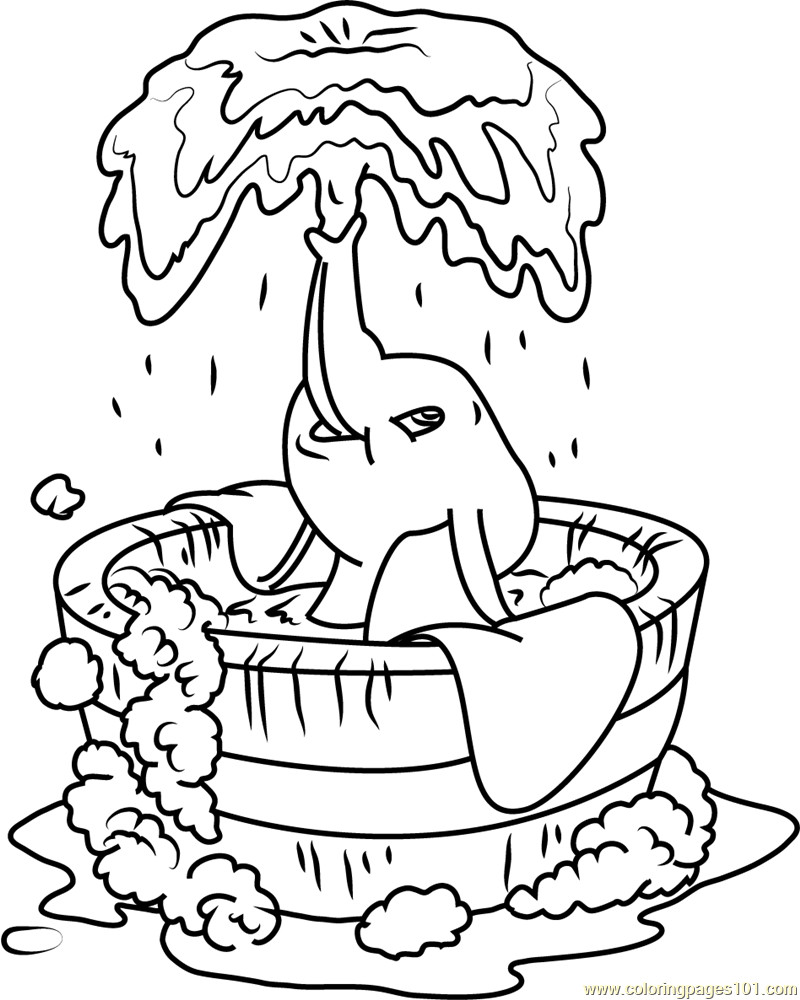 Dumbo Takes A Bath Coloring Page - Free Printable Coloring Pages for Kids