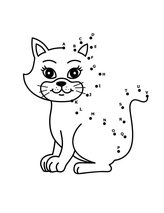 A Cute Cat Dot To Dots Coloring Page - Free Printable Coloring Pages