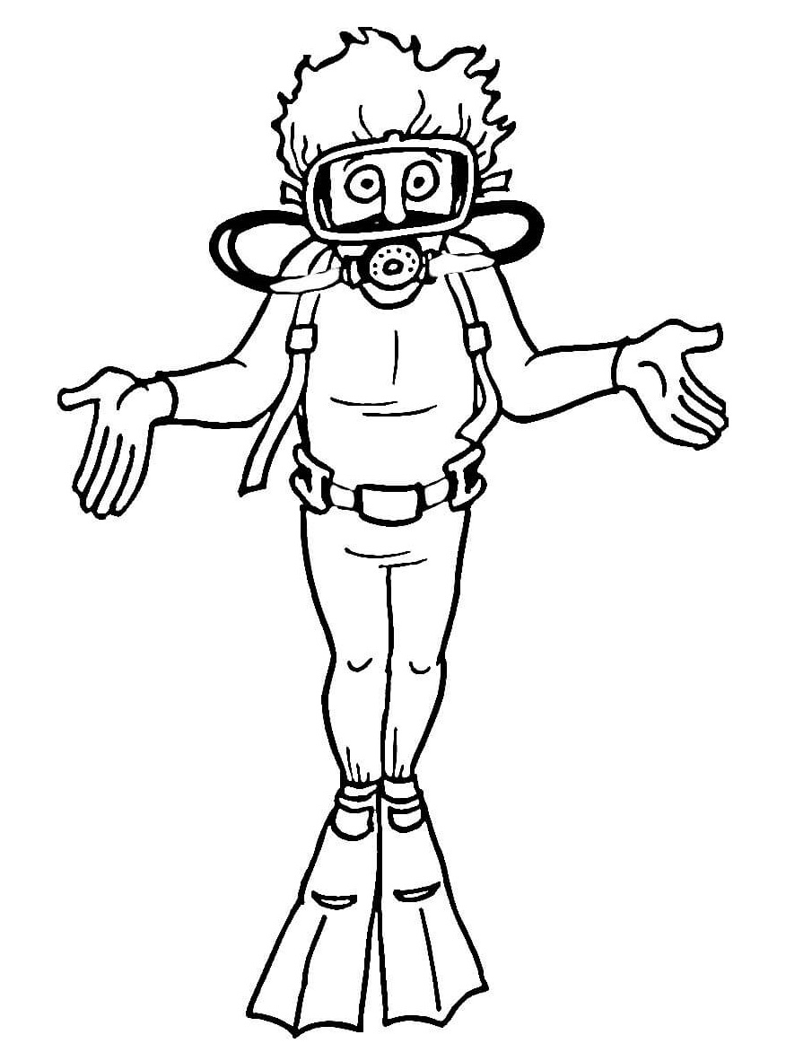 A Man With Diving Suit Coloring Page - Free Printable Coloring Pages