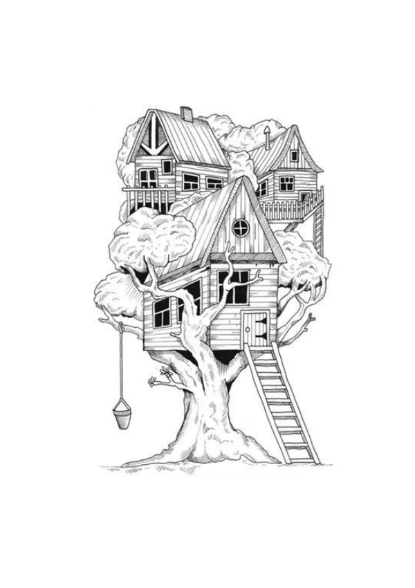 Tree House Coloring Page - Free Printable Coloring Pages for Kids
