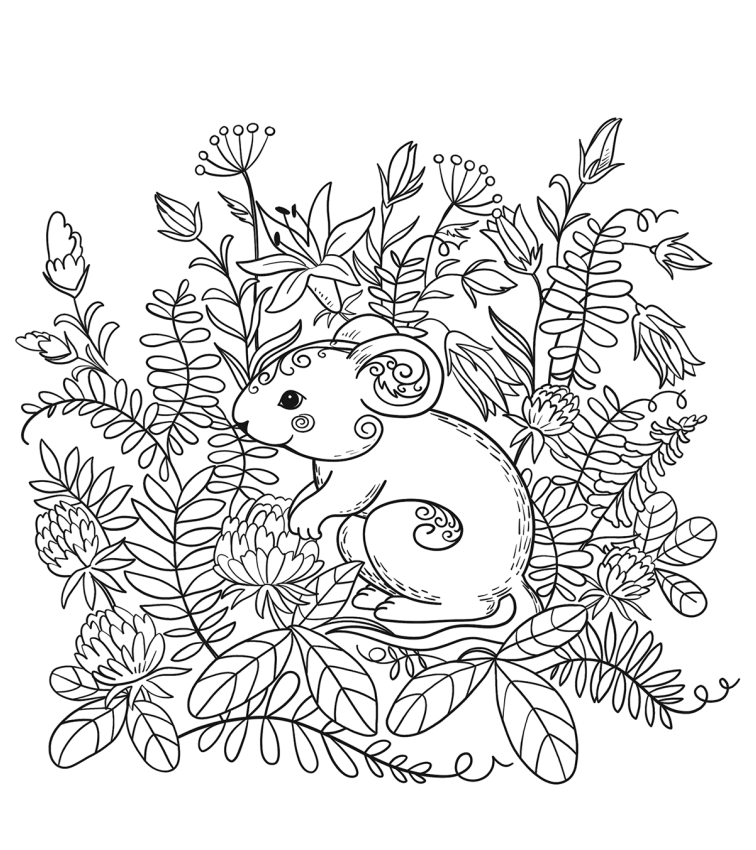 Mouse In Bush Coloring Page - Free Printable Coloring Pages for Kids