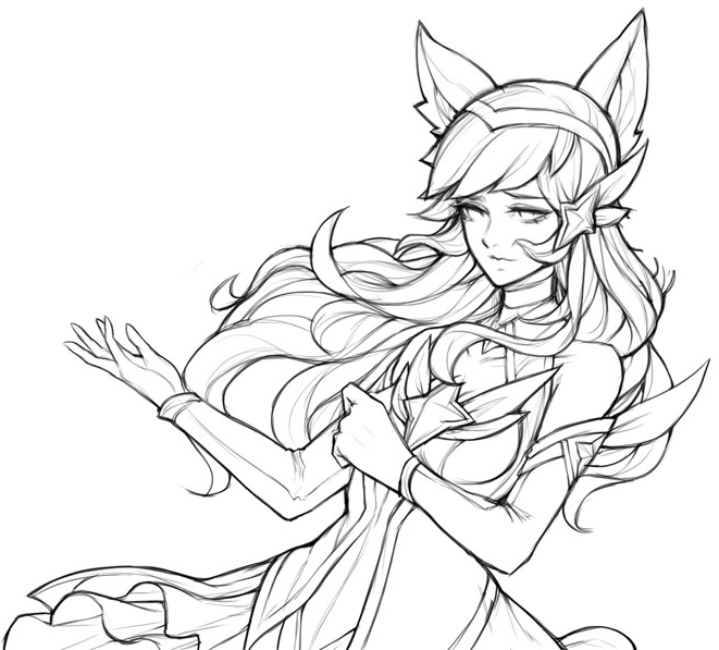 Beautiful Ahri Coloring Page - Free Printable Coloring Pages for Kids