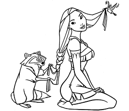 Meeko Braiding Hair For Pocahontas Coloring Page - Free Printable