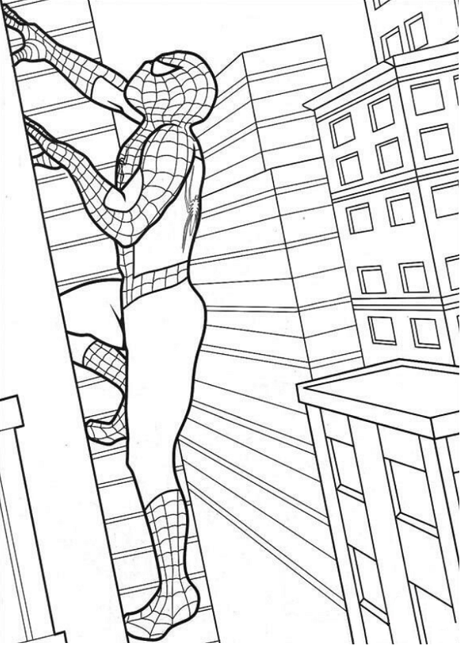 Spider Man Climbing Building Coloring Page - Free Printable Coloring