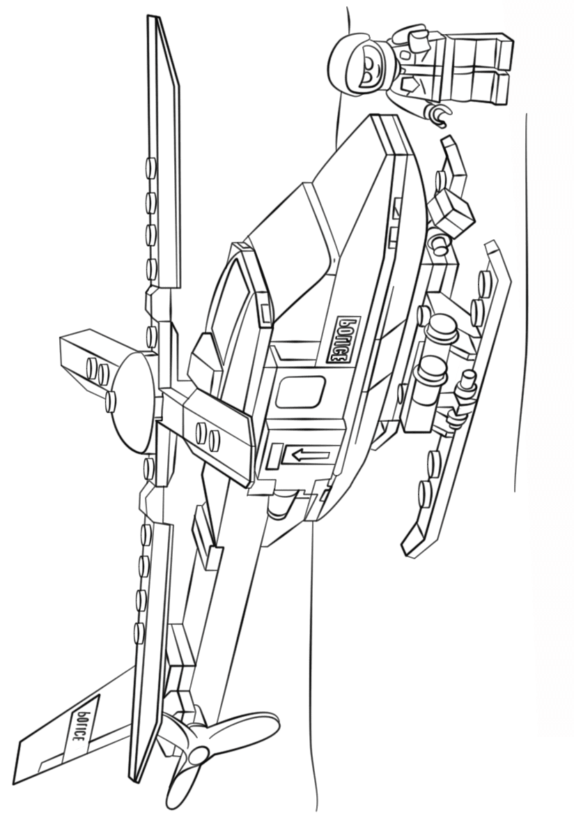 Lego Police And Helicopter Coloring Page - Free Printable Coloring