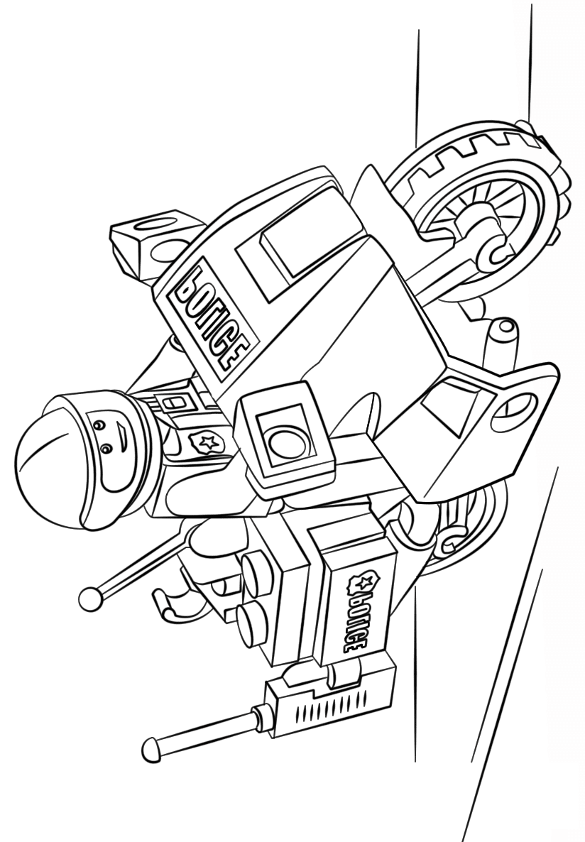 Lego Police Riding Motorcycle Coloring Page - Free Printable Coloring