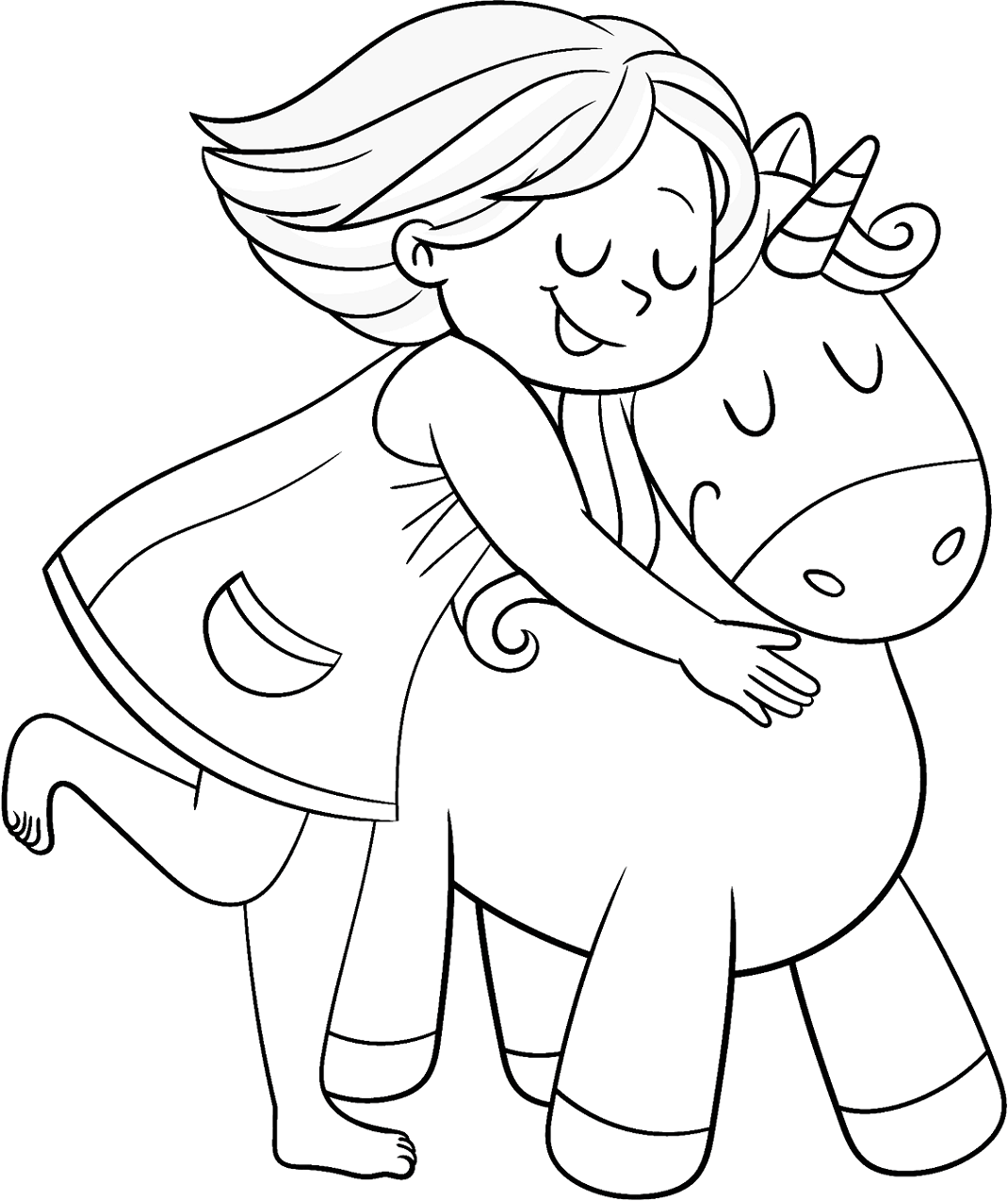 Girl With Unicorn Coloring Page - Free Printable Coloring Pages for Kids