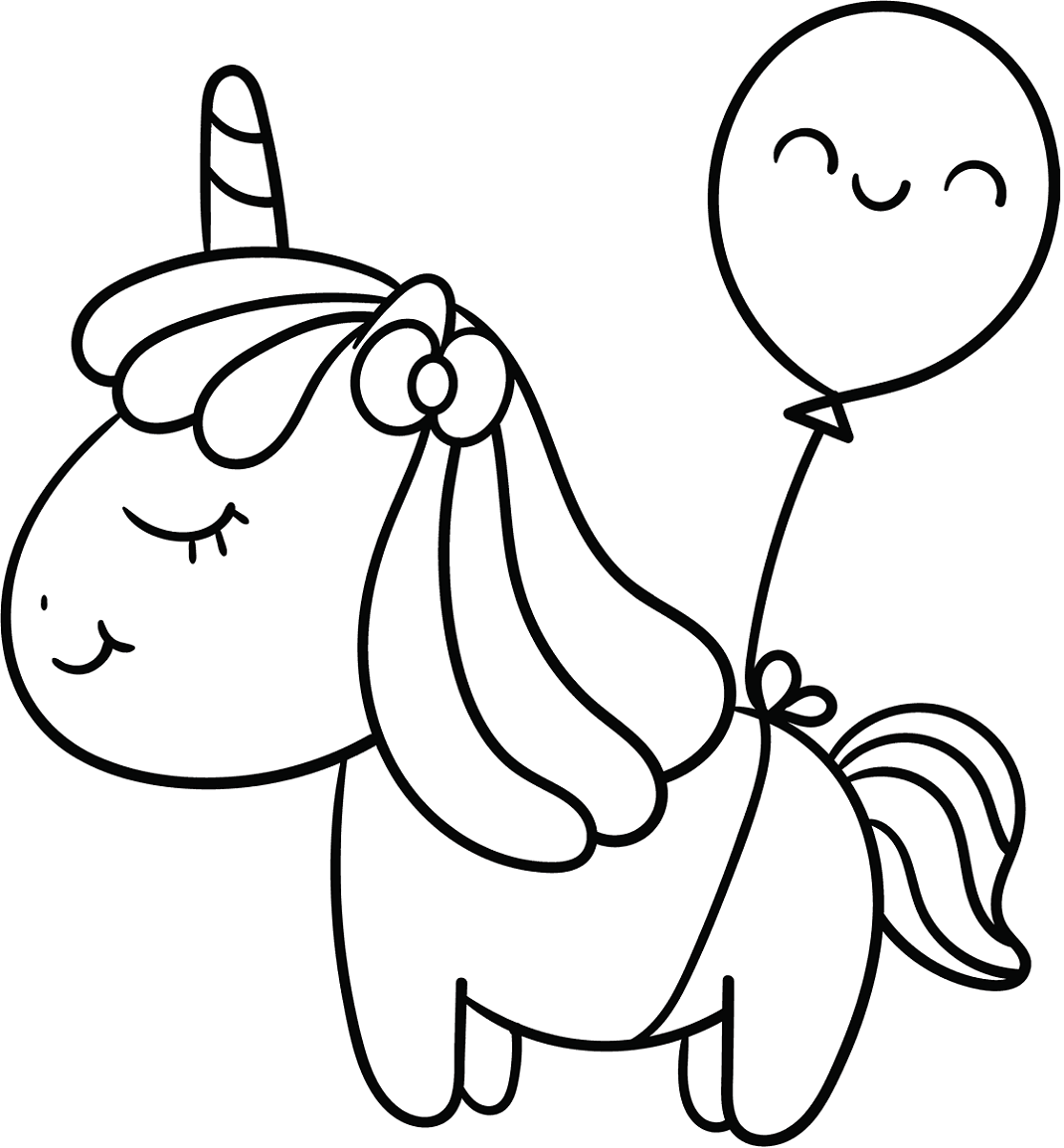 Baby Unicorn With A Balloon Coloring Page - Free Printable Coloring