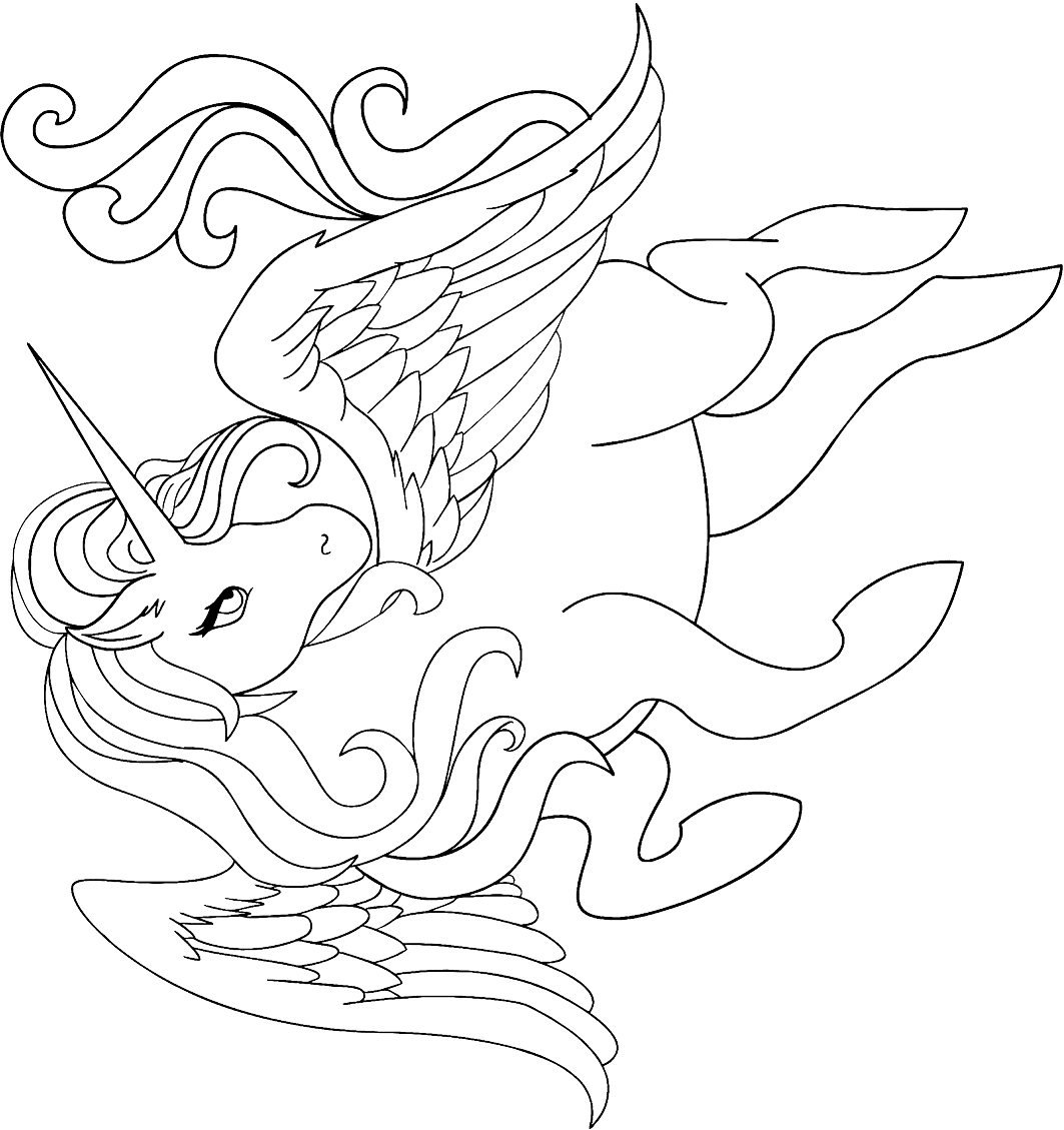 Winged Unicorn Coloring Page - Free Printable Coloring Pages for Kids