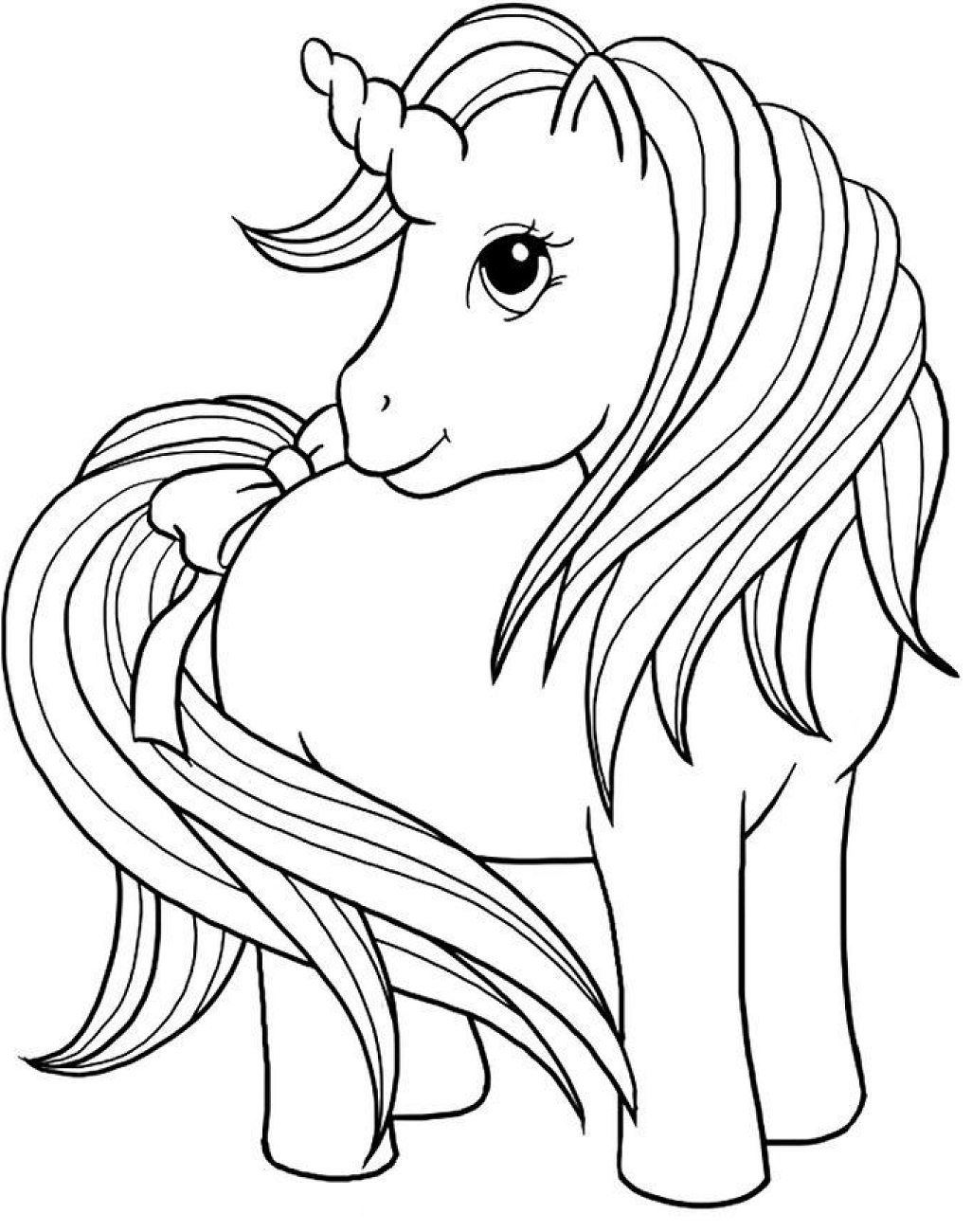 Unicorn With Bow At Tail Coloring Page - Free Printable ...