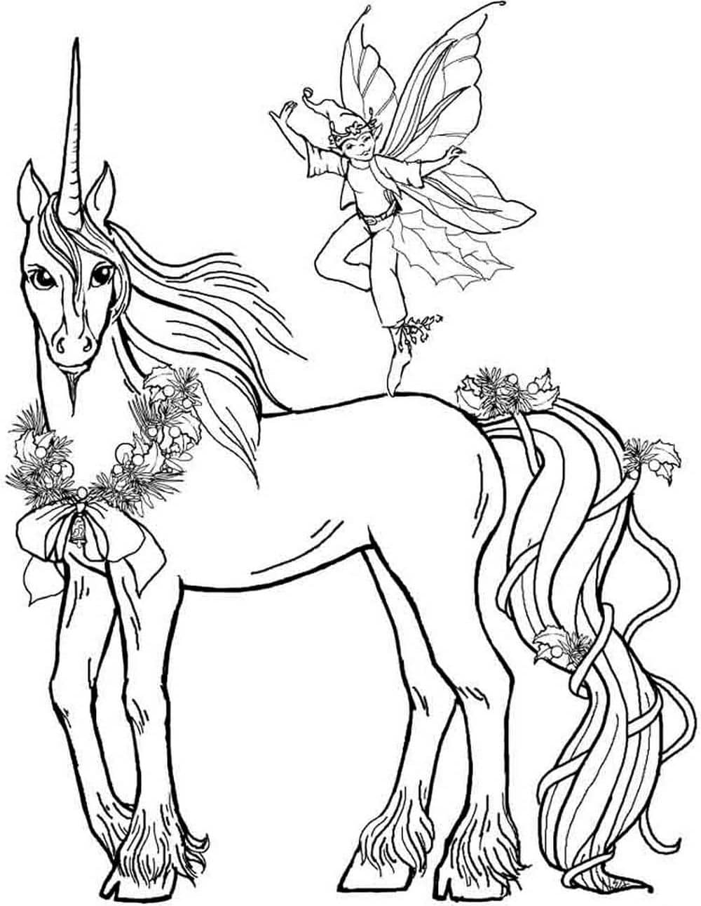 Fairy And Unicorn Coloring Page - Free Printable Coloring Pages for Kids