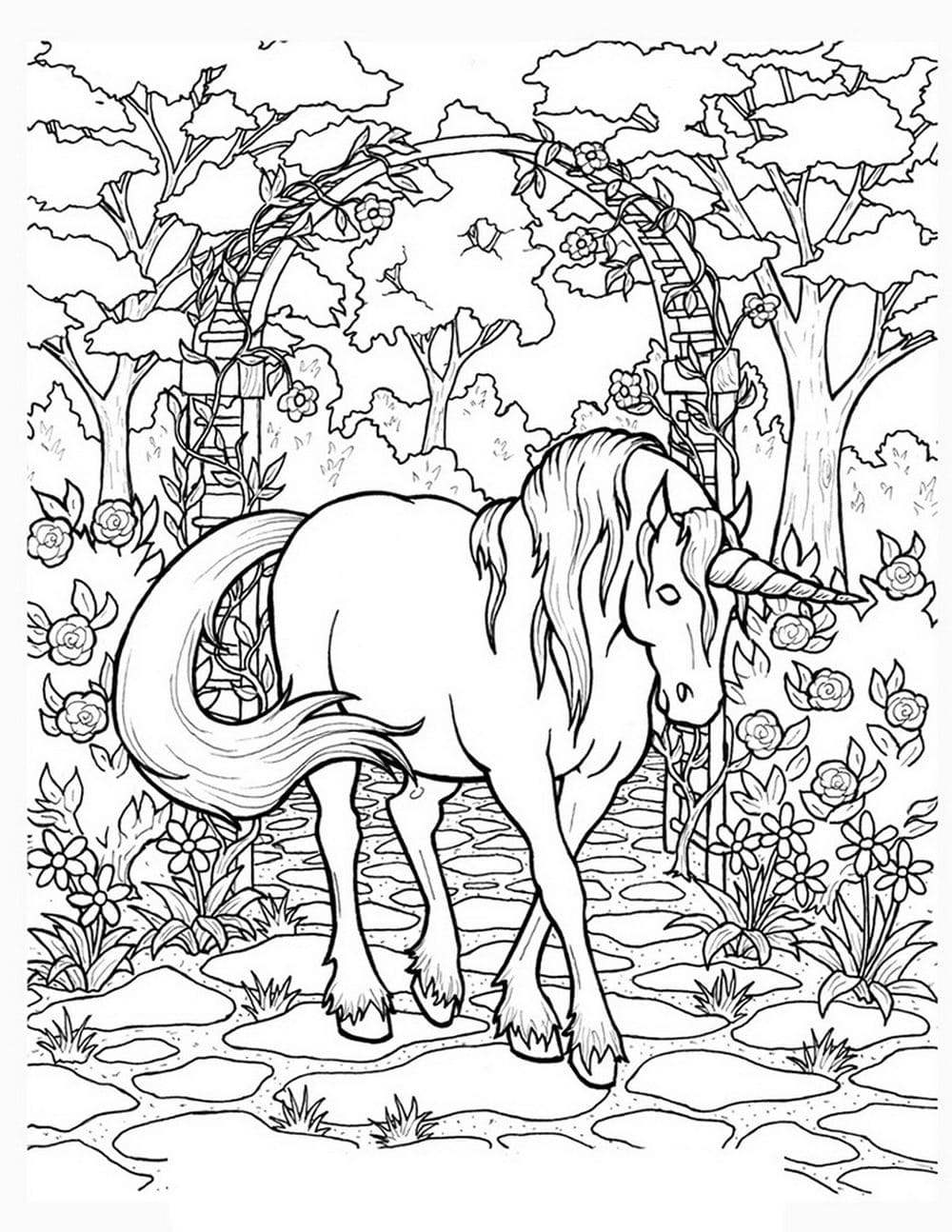 Unicorn In The Garden Coloring Page Free Printable Coloring