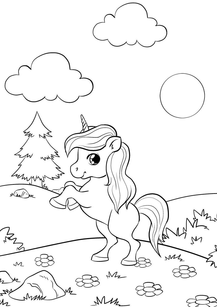 Cute Little Unicorn Coloring Page - Free Printable Coloring Pages for Kids