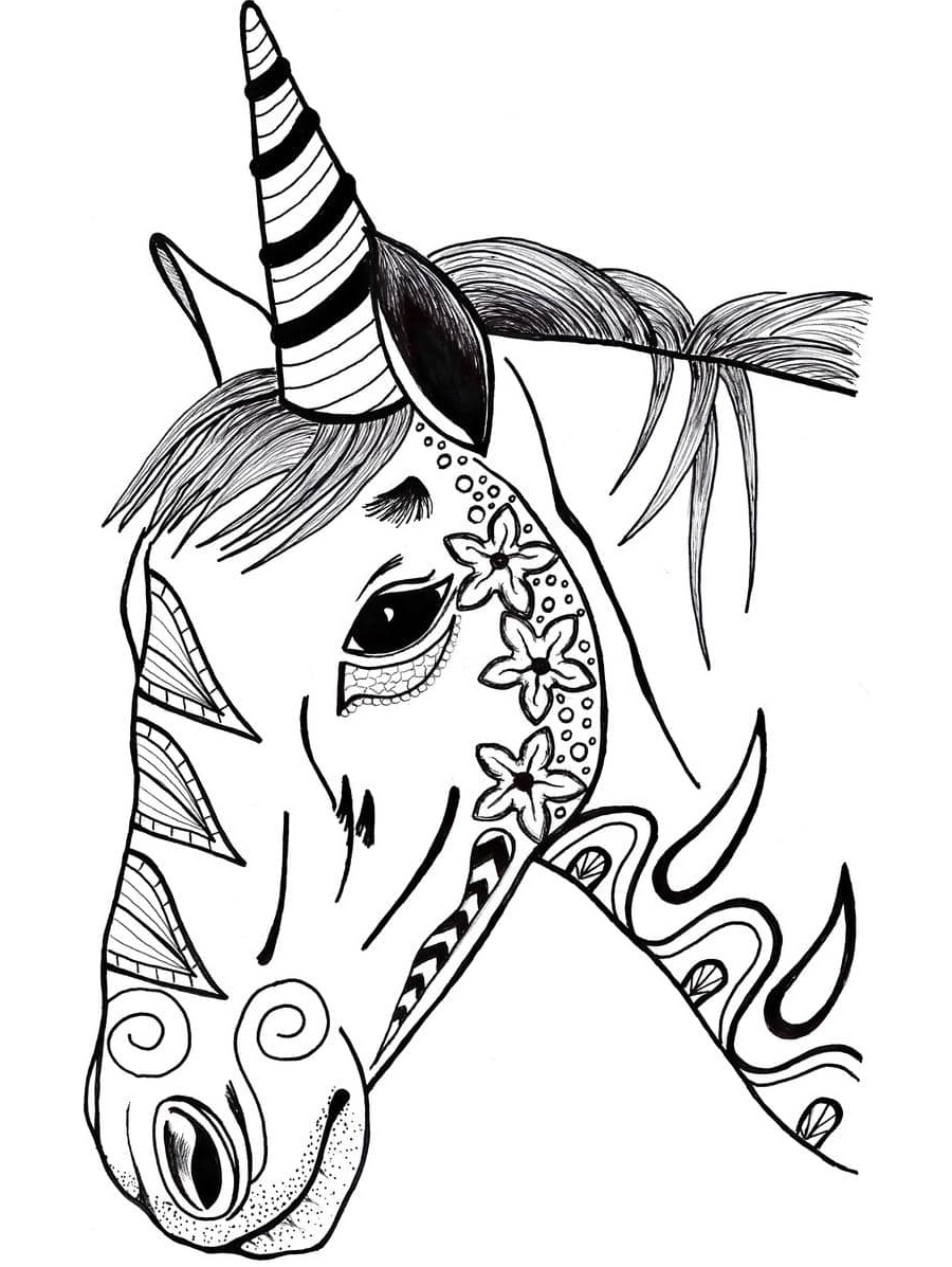 Awesome Unicorn Head Coloring Page - Free Printable Coloring Pages for Kids