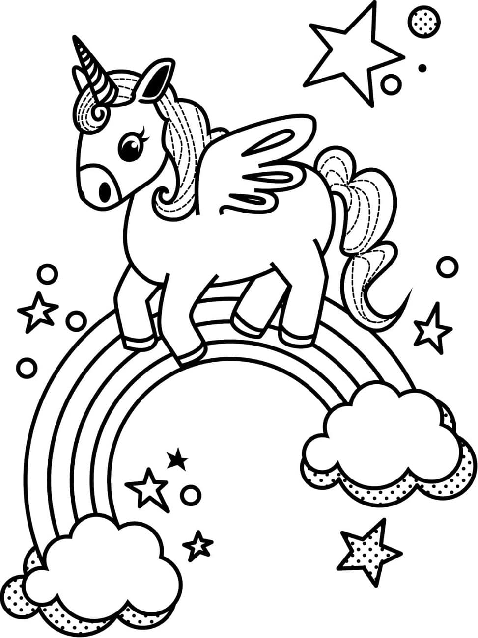 Little Unicorn And Rainbow Coloring Page - Free Printable Coloring