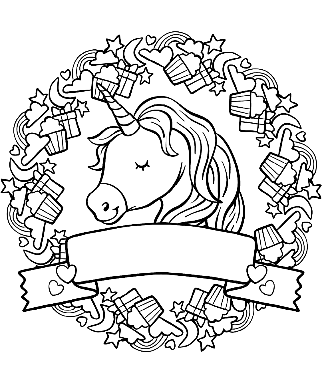 Happy Face Unicorn Coloring Page Free Printable Coloring