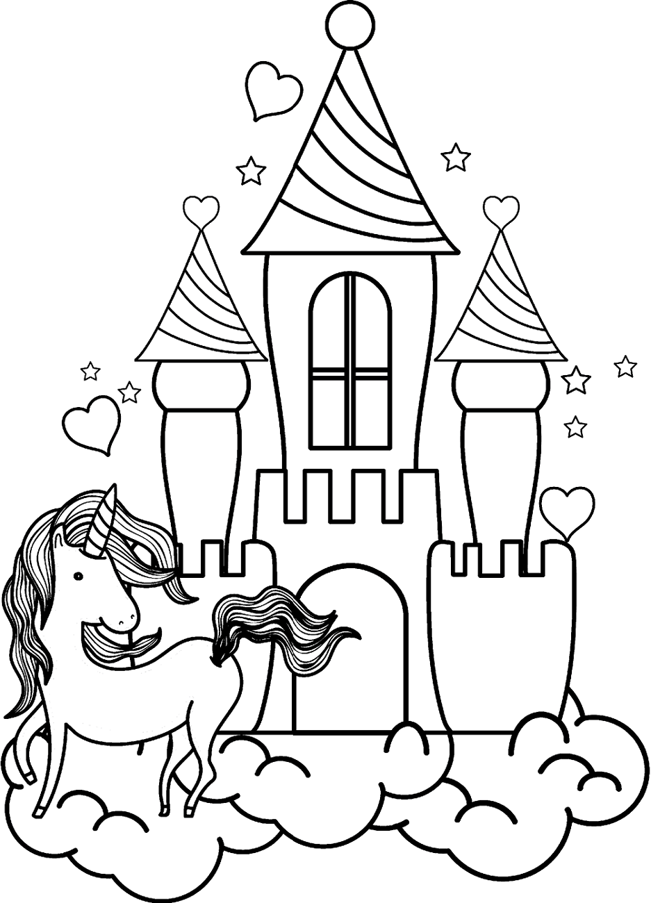 Download Unicorn And The Castle Coloring Page - Free Printable ...
