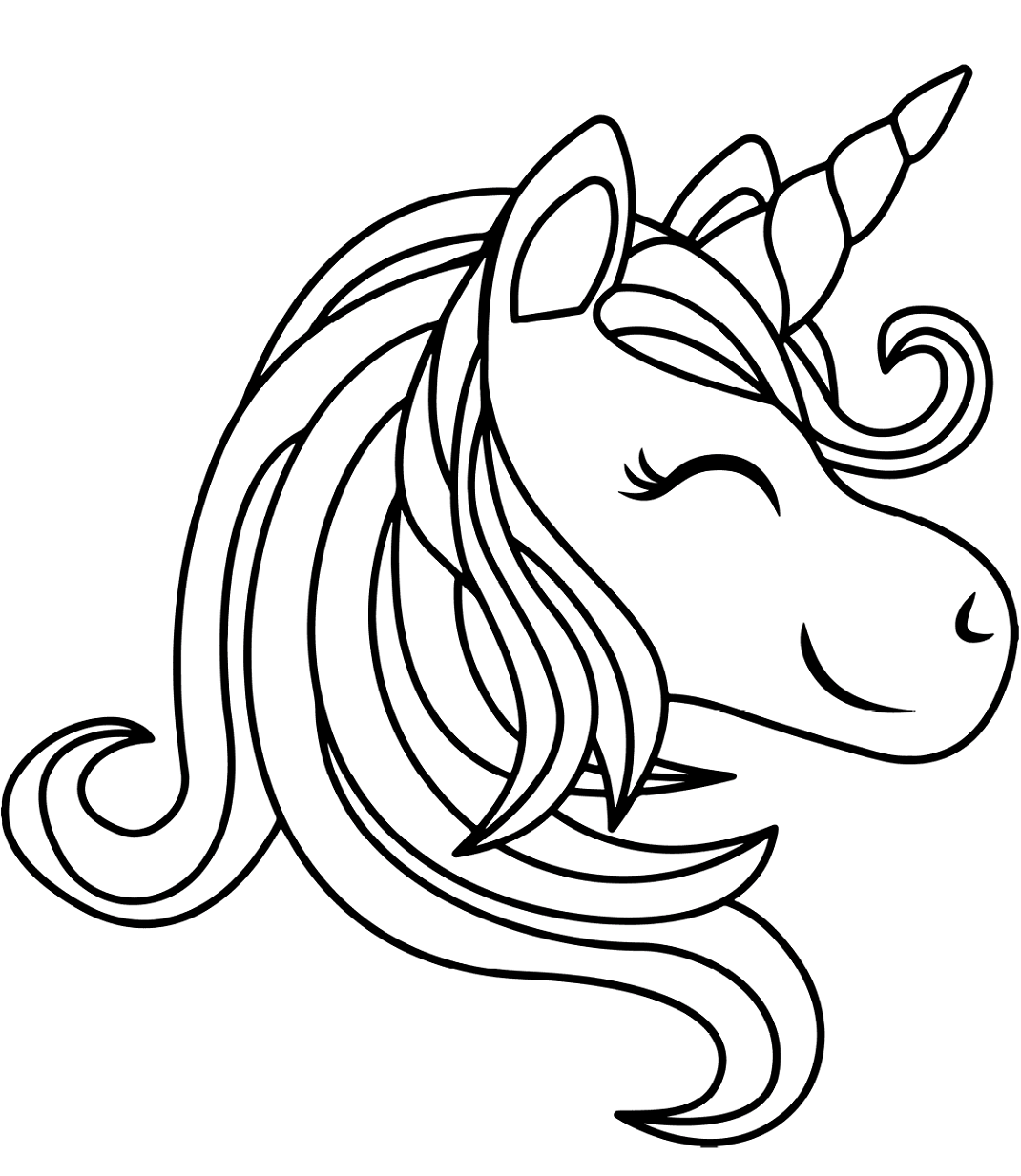 Unicorn Head Smiling Coloring Page - Free Printable ...