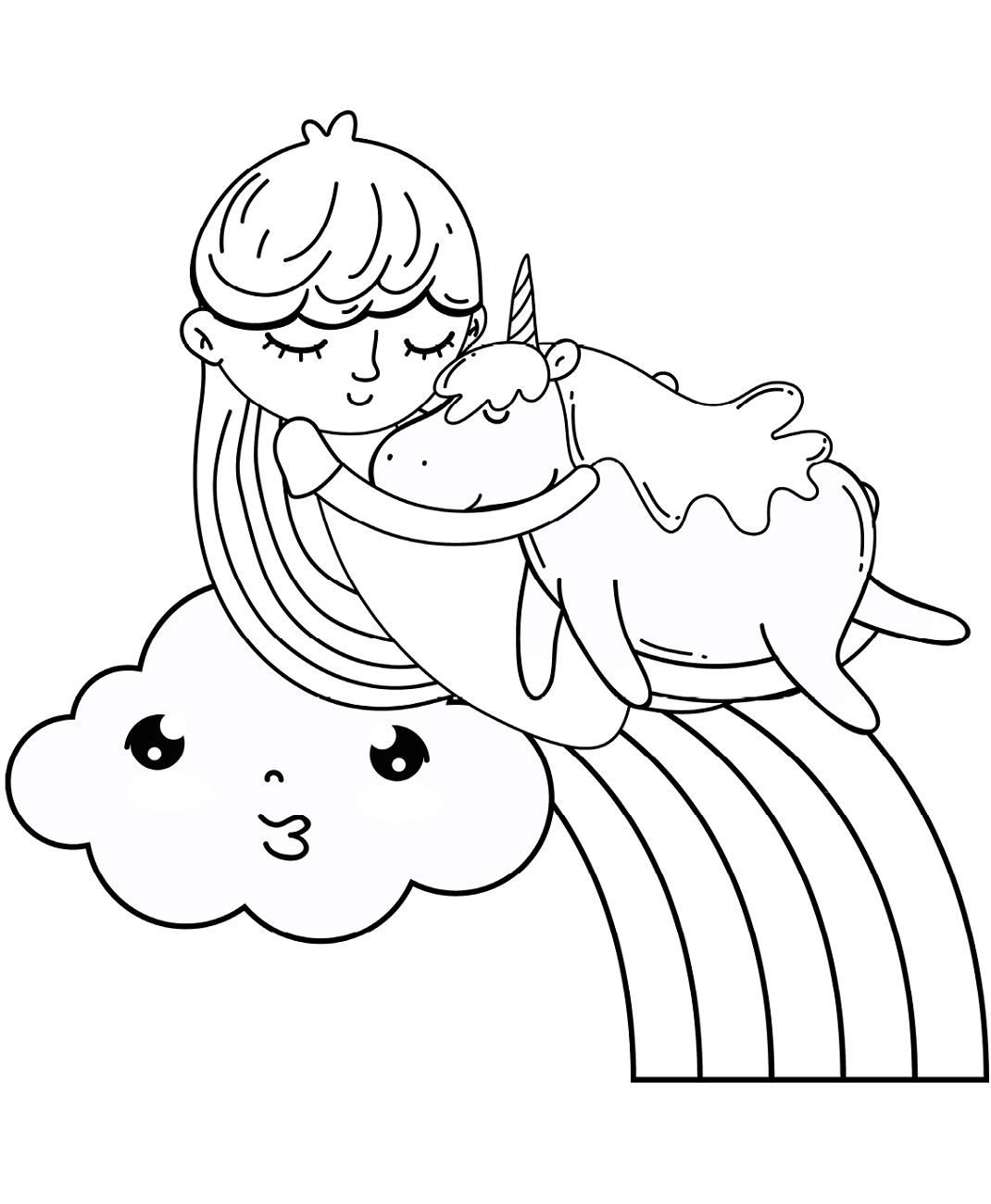 Girl Sleeping With Unicorn Coloring Page - Free Printable Coloring