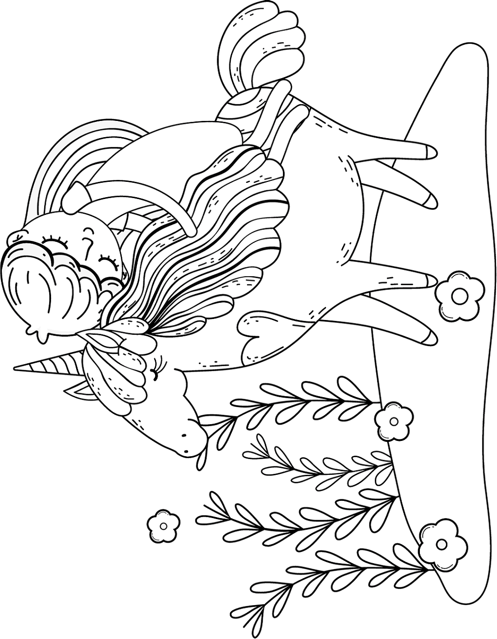 Little Princess Sleeping On Unicorn Coloring Page Free Printable Coloring Pages For Kids