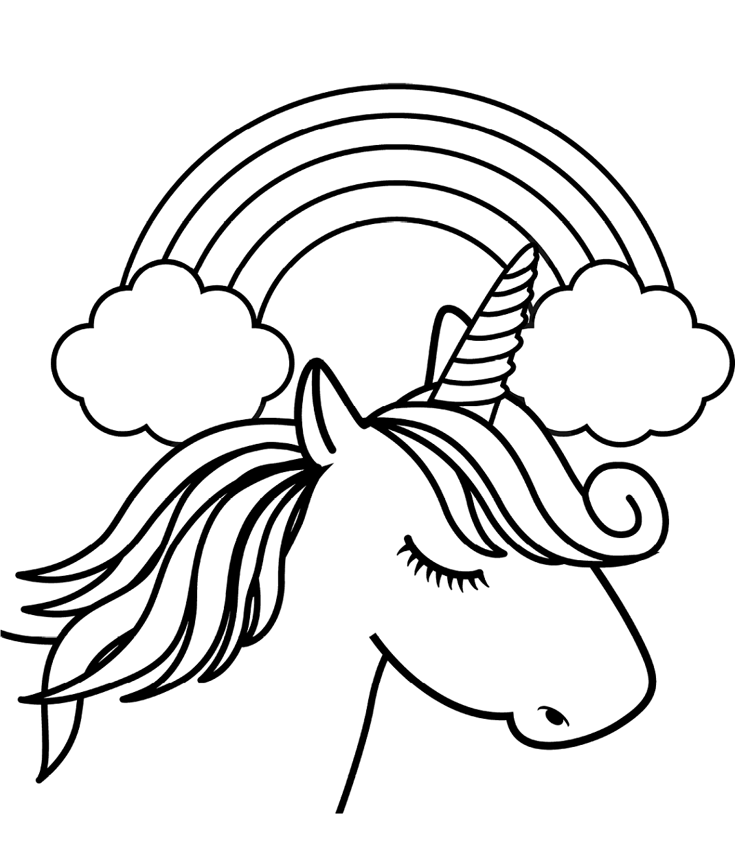 Unicorn Head In Front Of Rainbow Coloring Page - Free Printable