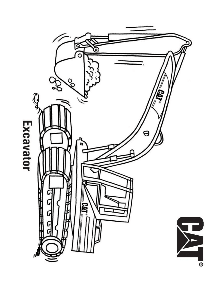 CAT Medium Excavator Coloring Page - Free Printable Coloring Pages for Kids