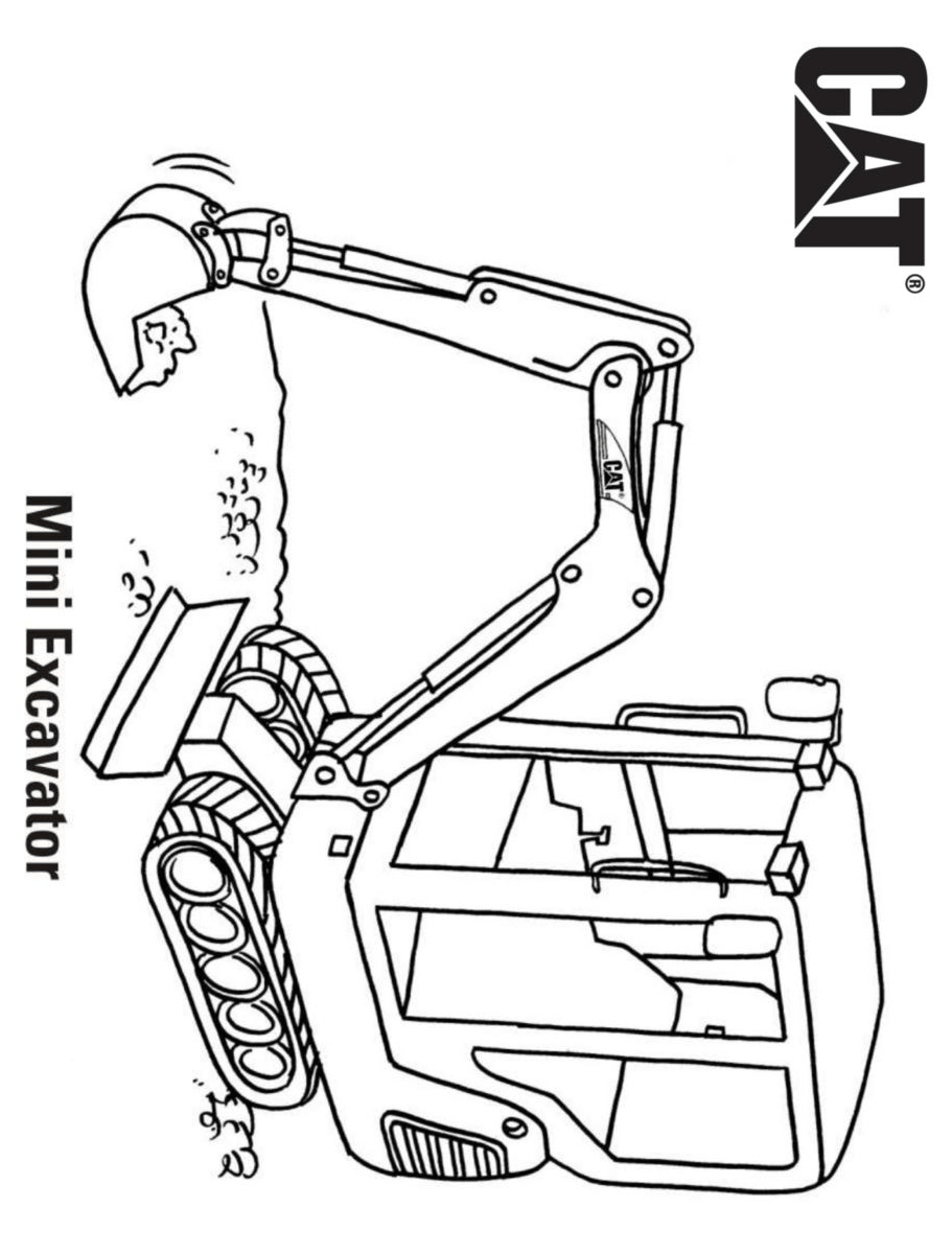 Mini Excavator Of CAT Coloring Page - Free Printable Coloring Pages for