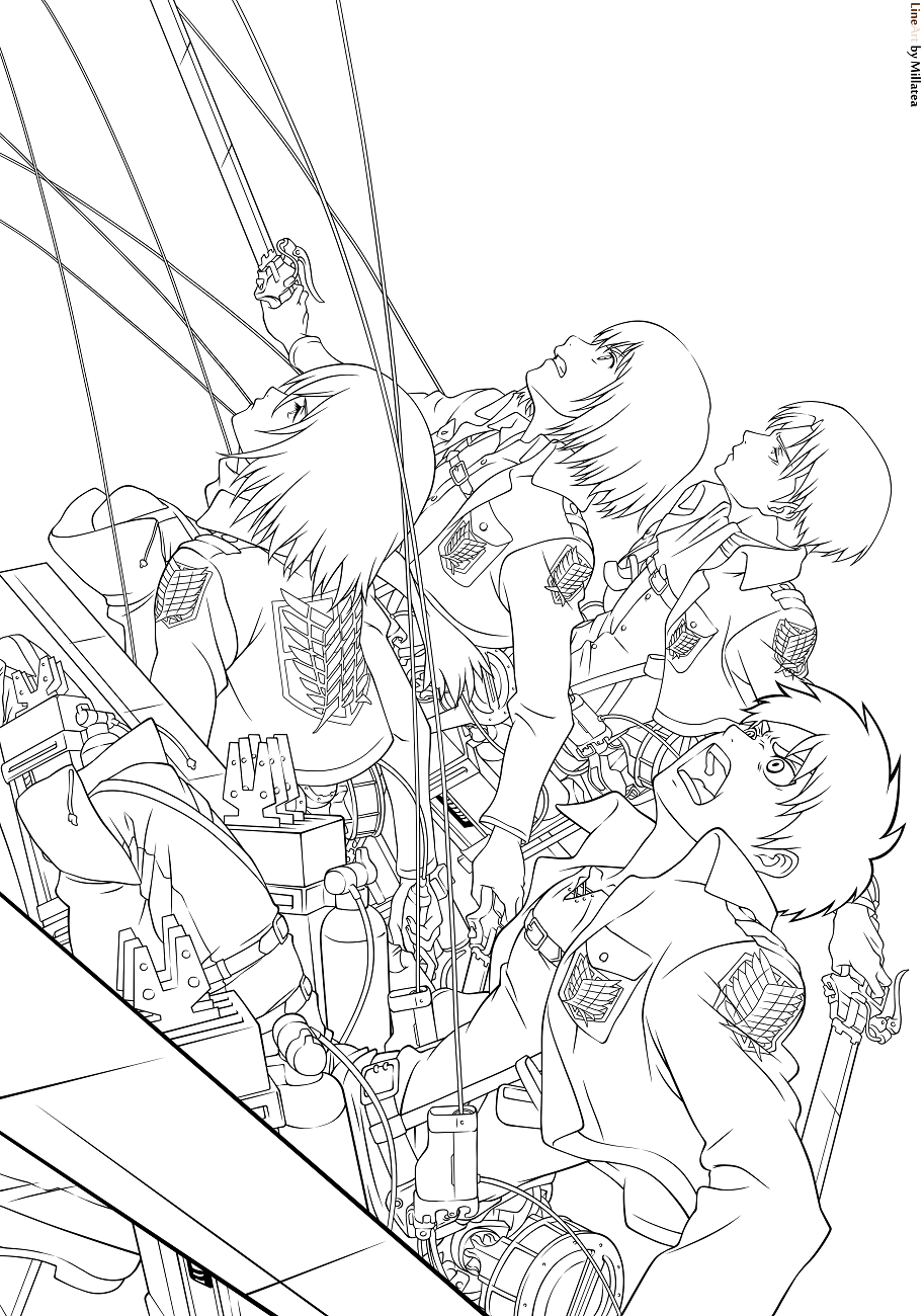 Survey Corps Squad Fighting Coloring Page - Free Printable Coloring