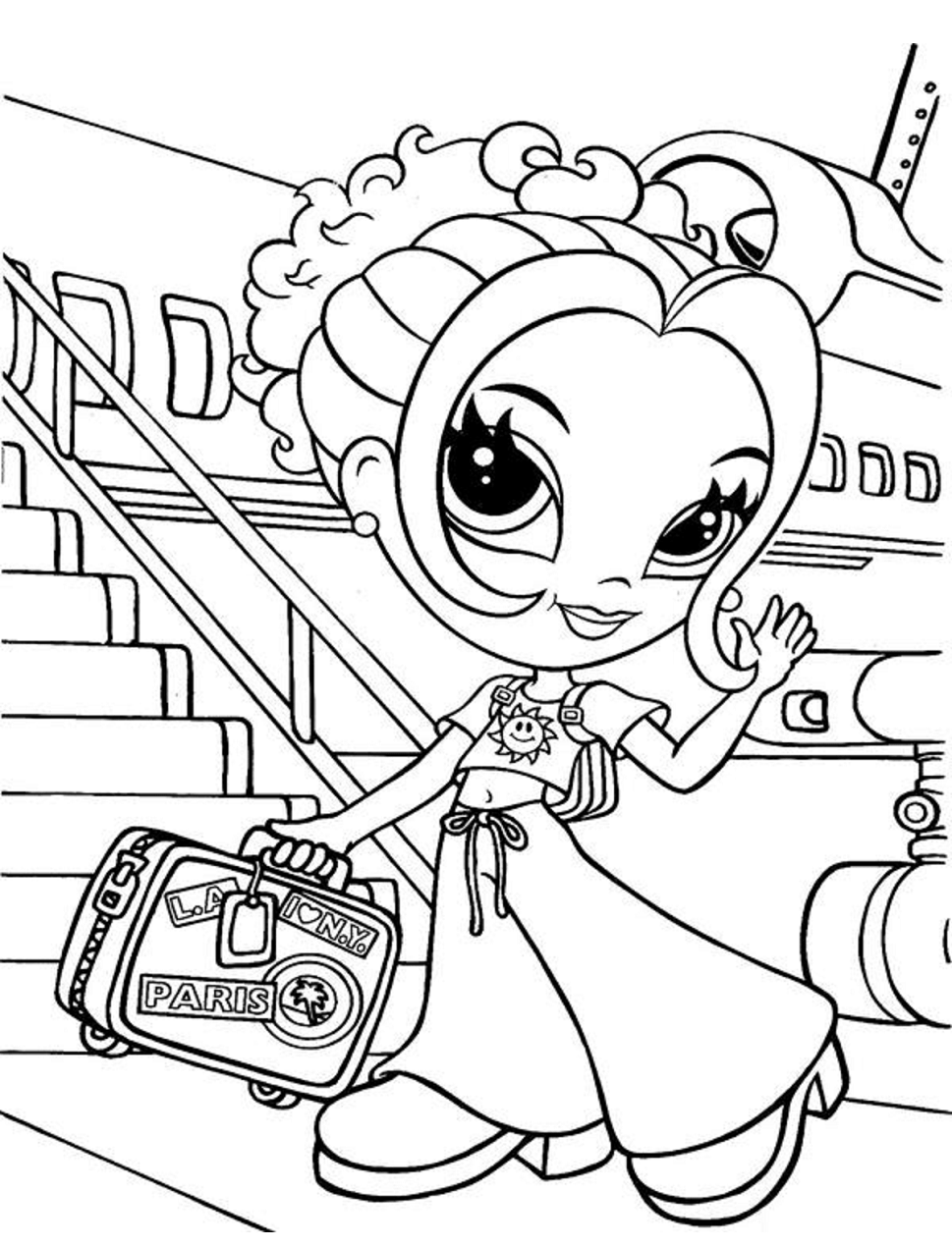 Glamour Girl Travelling Coloring Page - Free Printable Coloring Pages