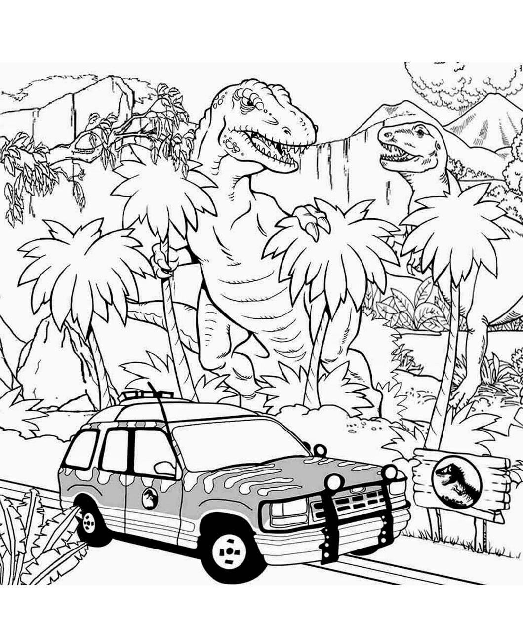 car in jurassic world coloring page free printable